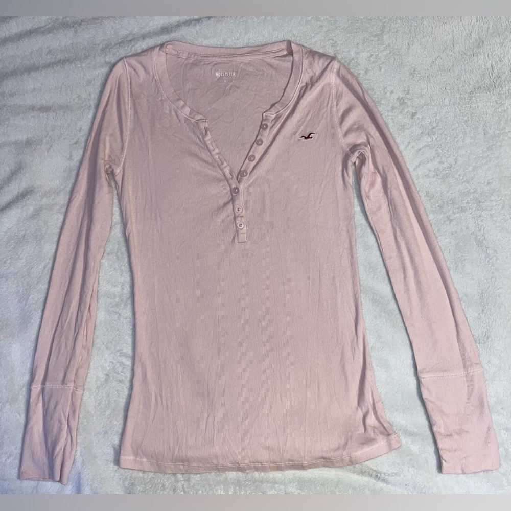 Hollister Light Pink Long Sleeve Henley Top